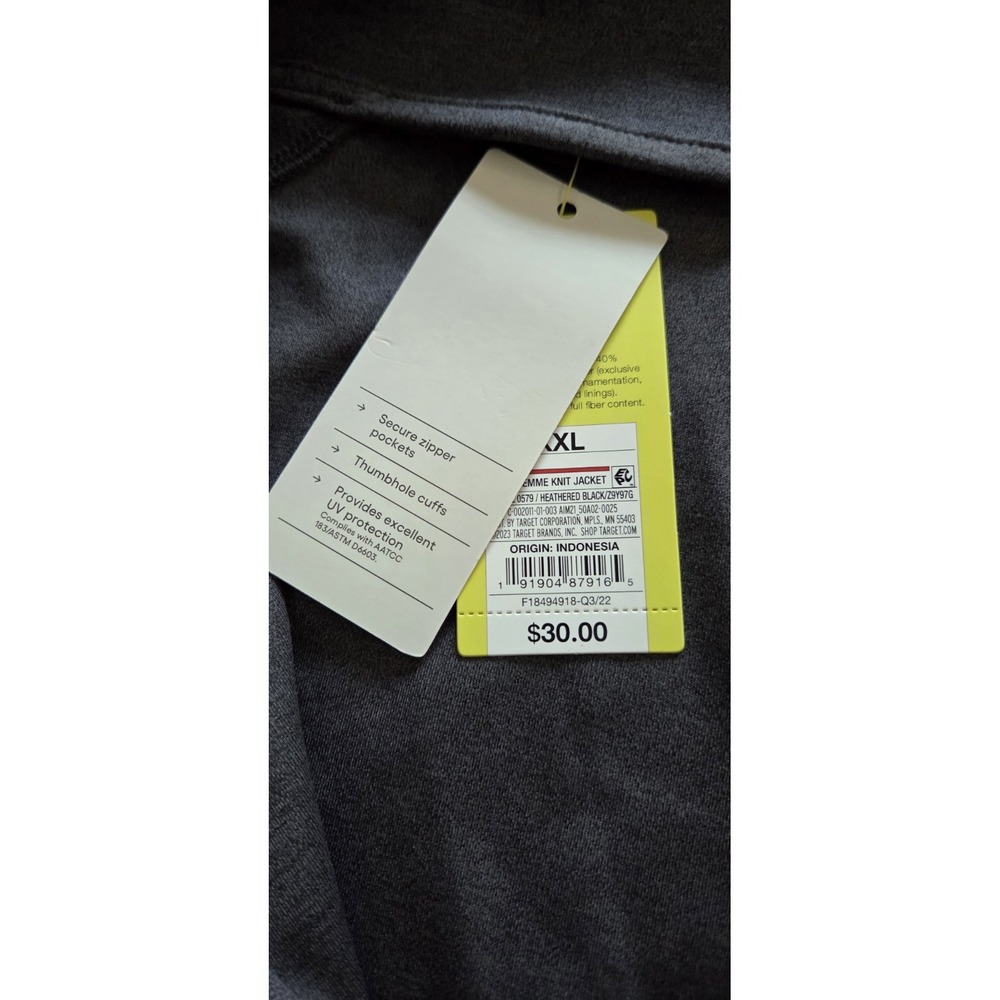 All In Motion 2XL Heathered Black Full Zip Thumb Hole Fleece Jacket Athletic-NWT - Picture 4 of 6